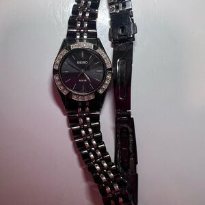 Seiko Women's Black Watch with Crystal Details